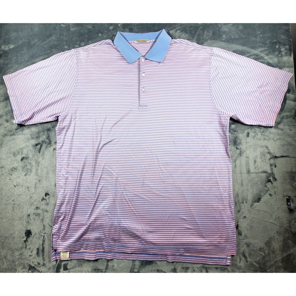 Peter Millar Polo Shirt Mens Pink/Blue Striped Large Cotton Golf